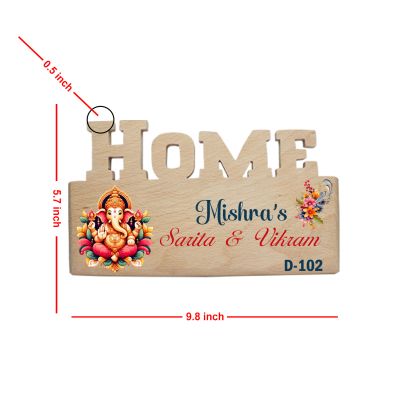 Personalized Lord Ganesha Theme Wooden Name Plate For Main Door, Flat & Office  Decorative Wall Hanging with Family Name & House Number  Gifts For New Home